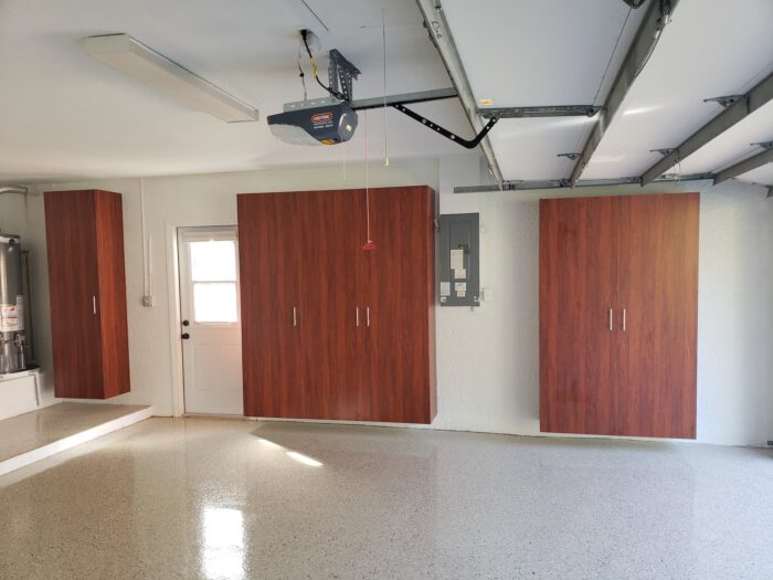 Woodgrain garage cabinets