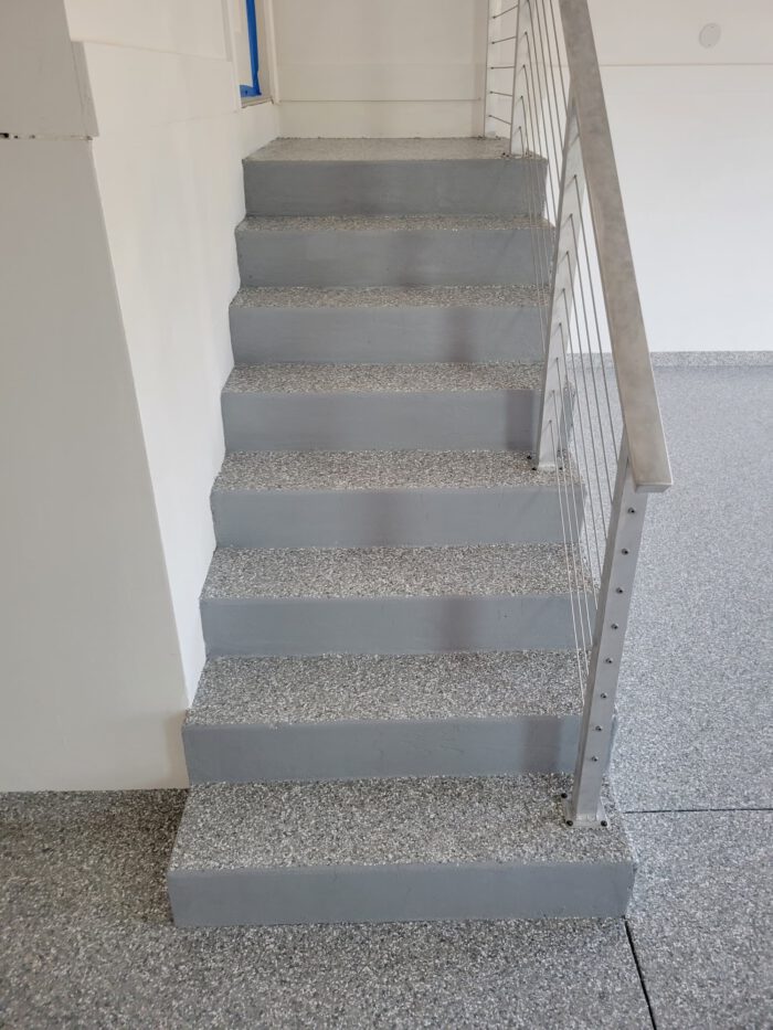 Polyaspartic finish on garage floors and stairs