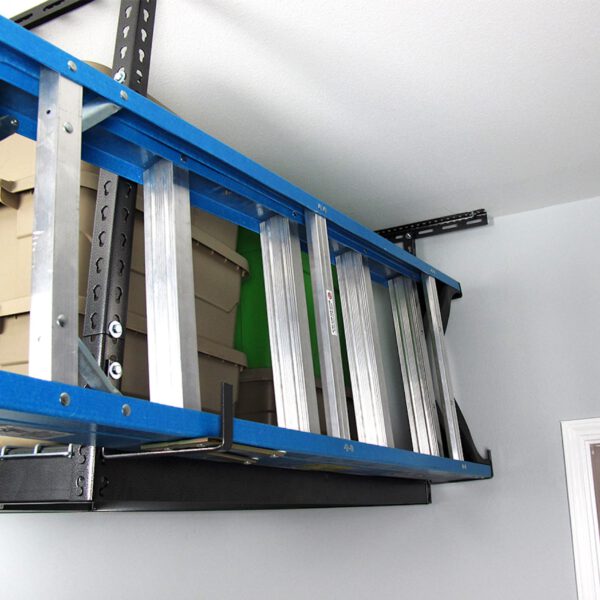 Keep ladders in an overhead storage rack